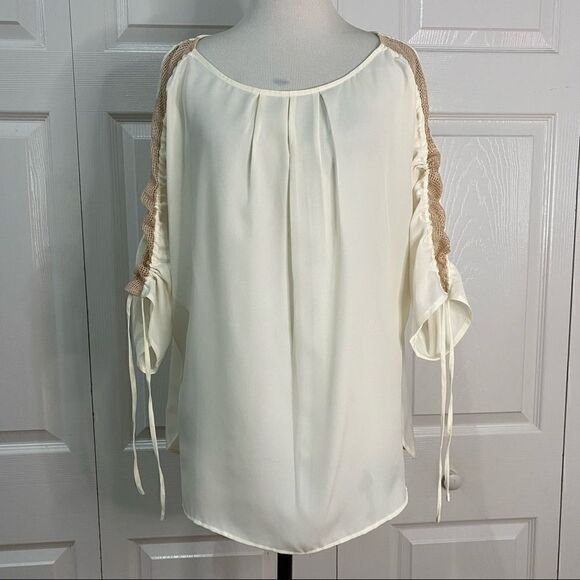 Ann Taylor Cream Semi Sheer Blouse Contrasting Fabric Stripe - Picture 1 of 9